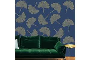LEYHOONEY Ginkgo Leaf Stencil (16 x 16 Inch), Reusable Large Wall Stencil for Painting Walls, Canvas, Wood, Furniture, DIY Home Wall Decor Arts Crafts