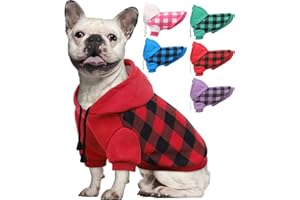 NANAKI Dog Hoodie for Small Medium Dogs Cats, Soft Dog Sweatshirt, Plaid Puppy Pullover Hoodies for Small Dogs Boy Girl, English French Bulldog Hoodie, Warm Fleece Dog winter Coat Outfit Vest,Red M