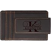 Personalized Leather Money Clip Wallet for Men – Custom Engraved Name or Initial Monogram – RFID Blocking Slim Front Pocket Card Holder – Minimalist Leather Wallet Gift for Dad, Husband, or Groomsmen