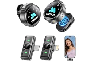 Leettus 2 Pcs True Dual Receivers Mini Microphone for iPhone/Android with DSP Noise Cancellation,Magnetic Clip &18H,Lavalier Wireless Microphones for Content Creators,TikTok,Podcast,Vlog,Gifts (Black)