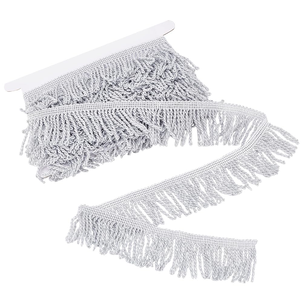 PH PandaHall 5 Yard/ 4.6m Tassel Fringe Trim Bullion Fringe Trim Silver Fabric Trim, 49mm Curtain Fringes Sewing Trim for Curtain Clothes Sofa Fringes Table Runner Home Decoration DIY Crafts