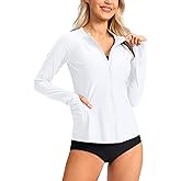 SANTINY Women's Rash Guard UPF50+ SPF UV Protection Long Sleeve Swimsuit Top with Pockets Zip Front Swim Shirts Woman