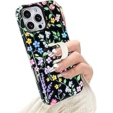 Jefonha Compatible with iPhone 16 Pro Case with Finger Strap Kickstand, Cute Aesthetic Floral Flower Phone Case for Women Men, Dual-Layer Shockproof Cover for 16 Pro, Petite Flowers