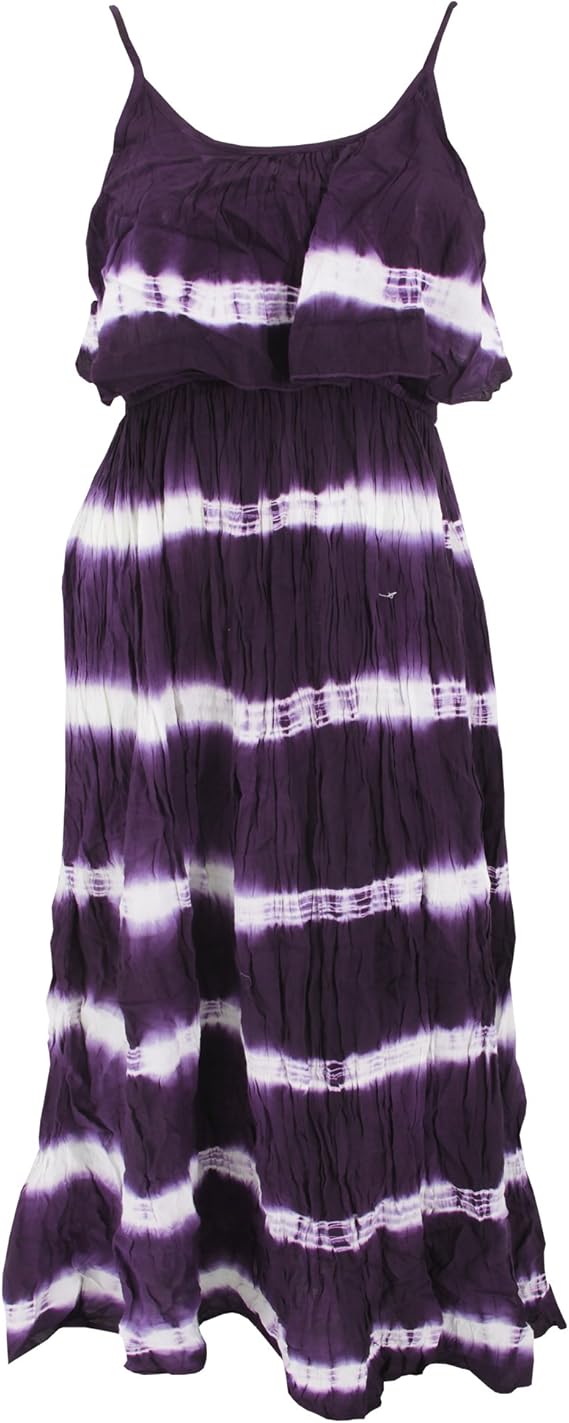 Amazon レディース タイダイストライプ サマーワンピース ストラップワンピース フェス ビーチ 夏 女性用 M パープル ワンピース チュニック 通販