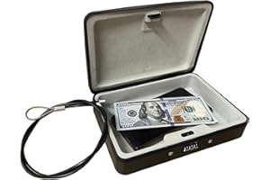 SEPOX® Water/Fire-Resistant Portable Security Case Lock Box Steel, Personal Travel Safe Storage Cabinet for Small Item, 3-Ft Cable, Ressetable Combination Lock for Dorm, Car, Sports, Office