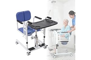 Patient Lift Transfer Chair for Elderly and Disabled, 440 lb Bearing Nursing Aid Wheelchair with Commode, 180° Split Seat Tra