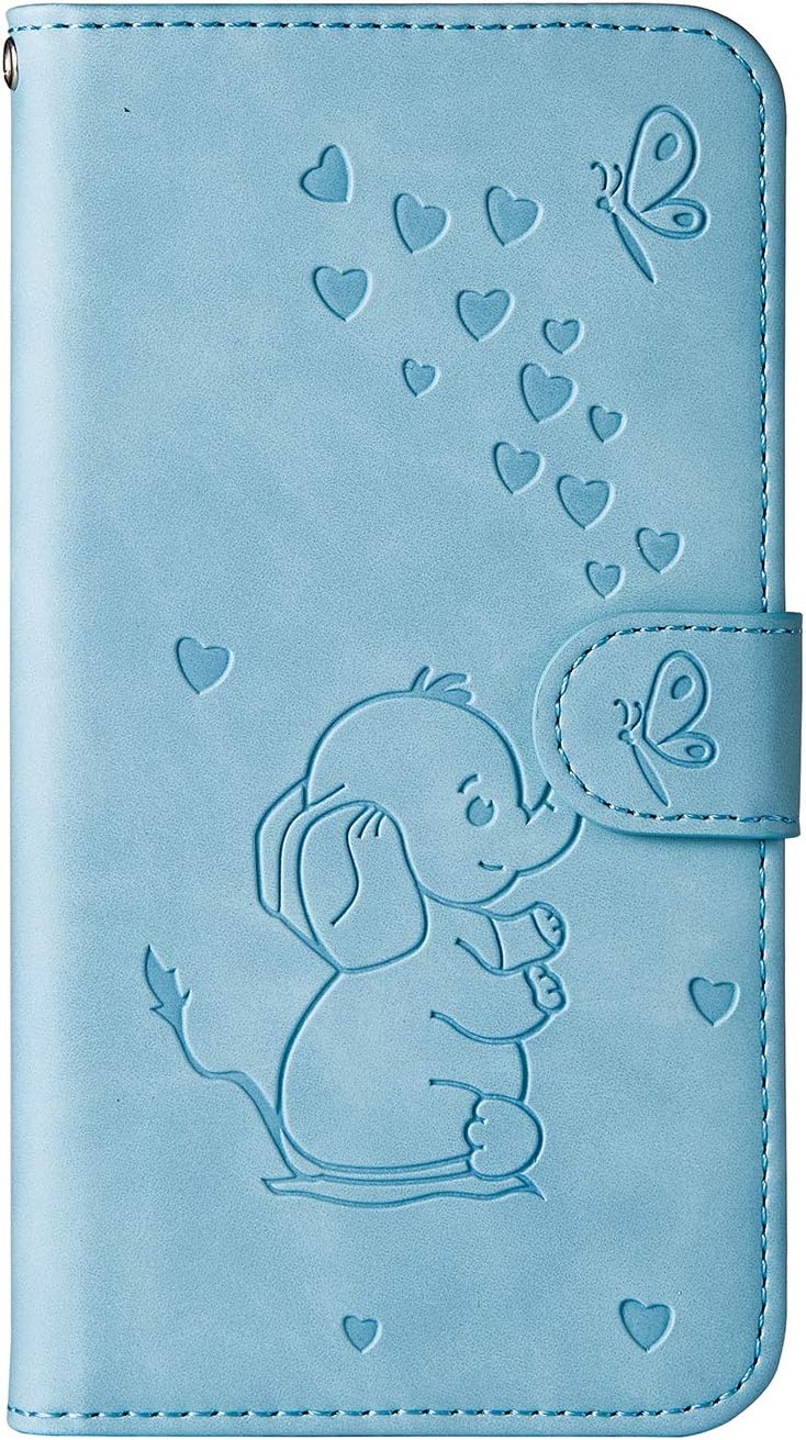 Samsung Galaxy A10 Case, Flip Shockproof PU Leather Wallet Cover Elephant & Butterfly with Stand Magnetic Holder TPU Gel Bumper Folio Slim Fit Protective Phone Case for Samsung Galaxy A10 Blue