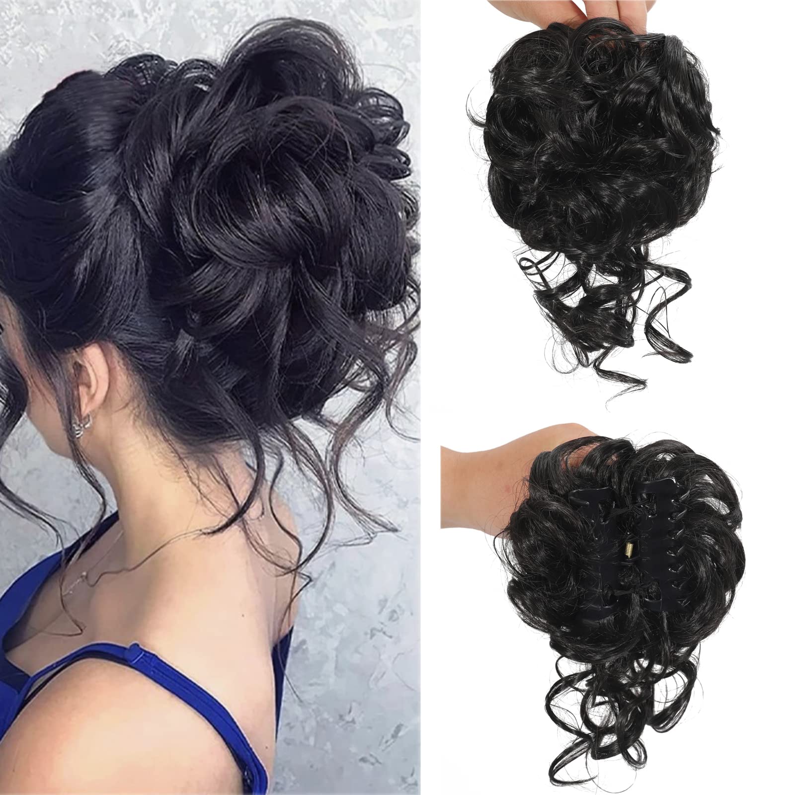 Claw Messy Bun Hair Pieces Clip Wavy Curly Chignon Clip in Hairpieces Tousled Updo Donut Hair Bun Synthetic Hair Ponytail for Women Girls