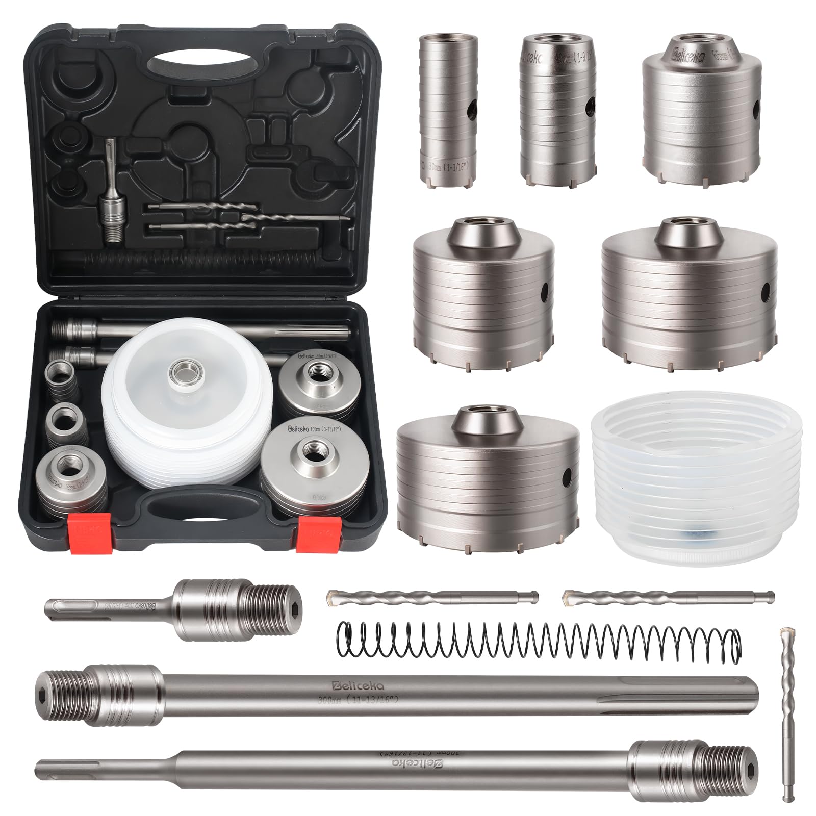Photo 1 of Zeliceka Concrete Hole Saw Kit with Hole Saw Dust Bowl, Kit Size 30 40 65 80 100 115 MM with Upgraded SDS Plus & Max Shank, Concrete Hole Saw Set for Concrete Brick Stone Cement Wall