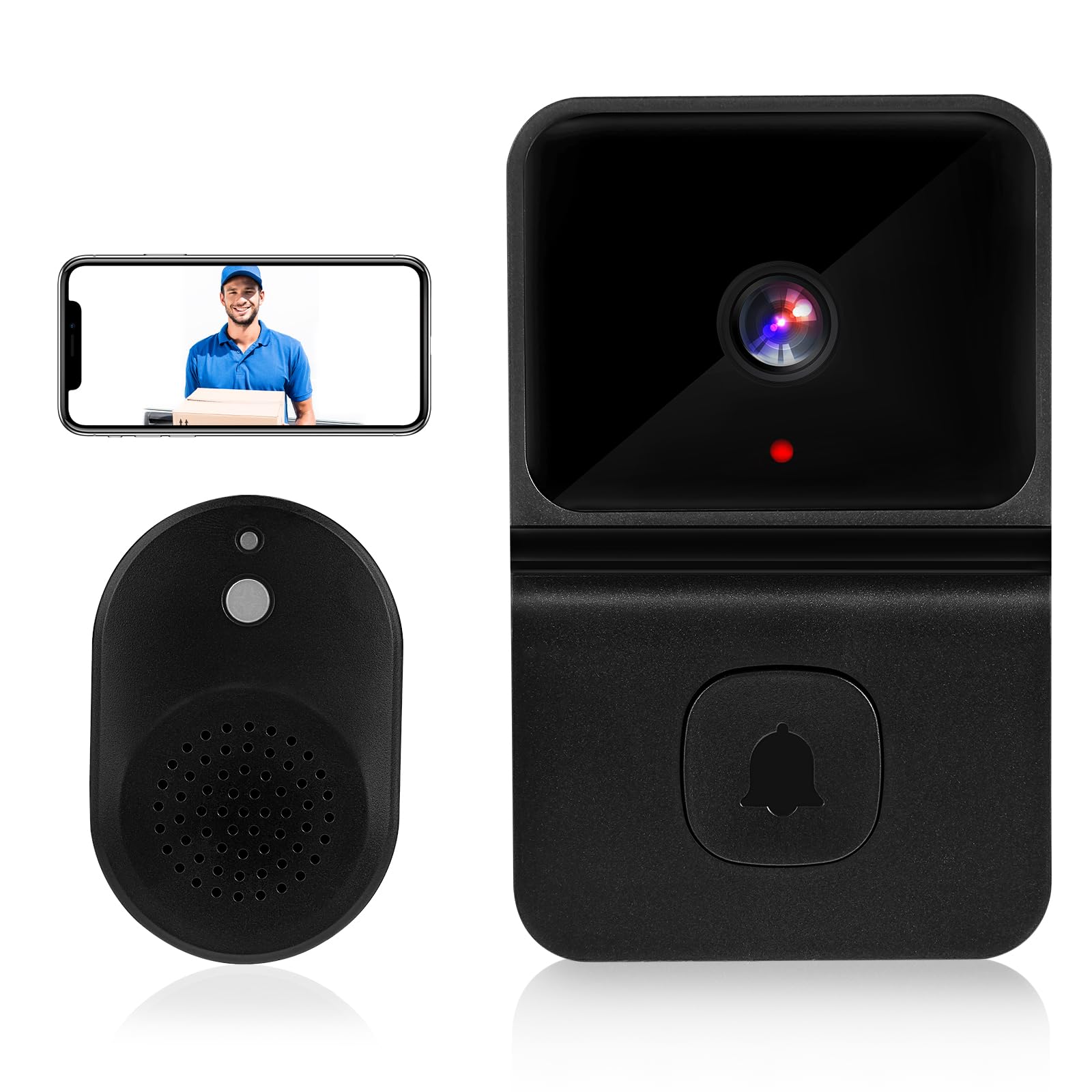 Luckits Video Doorbell Wireless, Home Smart Video Doorbell Home Detection Door Bell Two-Way Audio Doorbell Camera Intercom HD Night Vision WiFi Wireless Doorbell for iOS & Android Phone