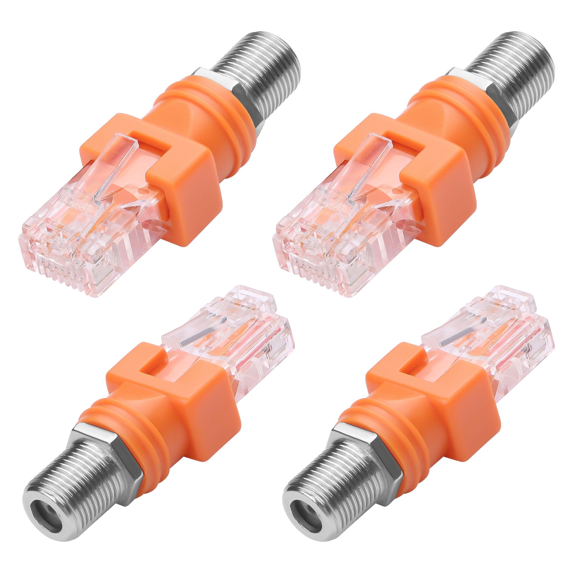 CERRXIAN F to RJ45 Converter Adapter 4 Pack R-F Female to RJ45 Male Ethernet Coaxial Coupler Coax Adapters for Line Tester (Orange)