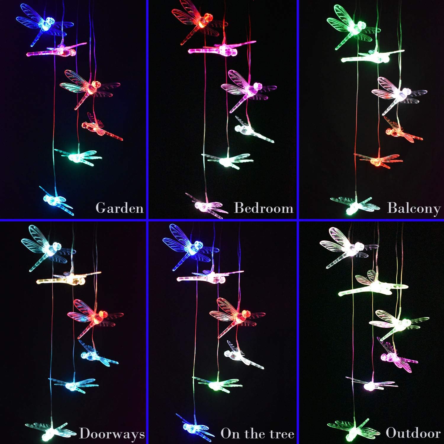 ME9UE Color Changing Dragonfly Solar Wind Chimes Gifts Portable Hanging Waterproof Mobile Romantic Windchime Outdoor LED Solar Dragonfly Wind Chime Light for Festival,Mom Gifts,Patio,Garden Decoration: Home & Kitchen