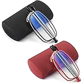 touk Foldable Reading Glasses Anti Blue Light, Soft Nose Pad Spring Hinge Compact Readers Portable Case for Men Women 2 Pack