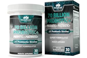 NaturaLife Labs Probiotics 70 Billion CFU – 15 Strains with Organic Prebiotic & Postbiotic – 3-in-1 Formula – 30 Vegan Capsules