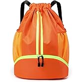 JELUTAR Drawstring Backpack Gym Bag with Shoes Compartment for Soccer, Basketball, Swim, Water-Resistant String Backpack Beach Cinch for Women Men, Orange