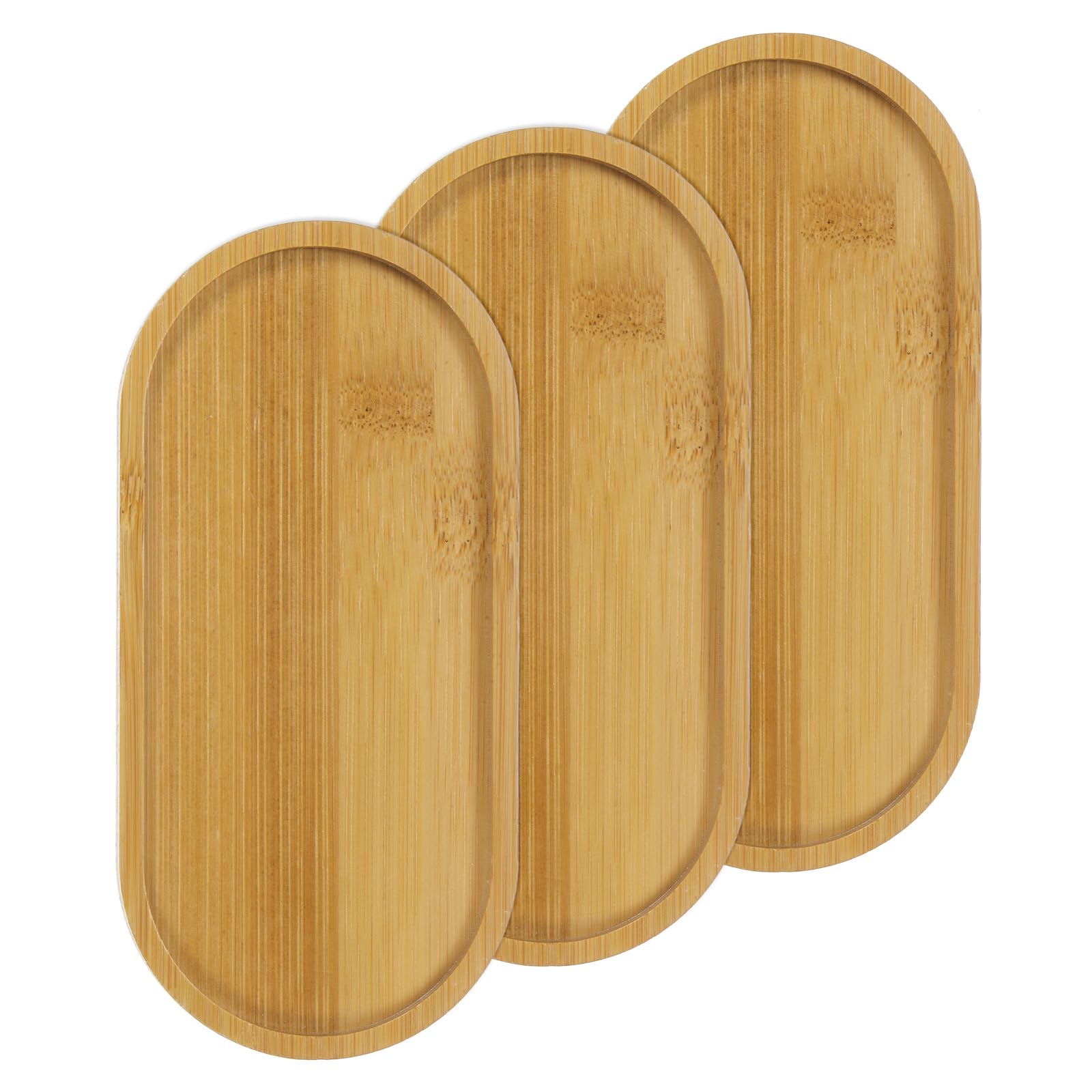 M METERXITY 3-Pack Bamboo Plant Saucer, Plant Saucer Oval Bamboo Tray Plant Plates for Flower Pots/Succulent Pots, Planter Pot Tray [Natural Color]