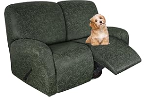 molasofa Loveseat Recliner Slipcover - 6 Pieces Stretch Leather Like Recliner Sofa Cover for 2 Seat Dual Reclining Loveseat Couch, Furniture Protector with Elastic Bottom (Olive Green)