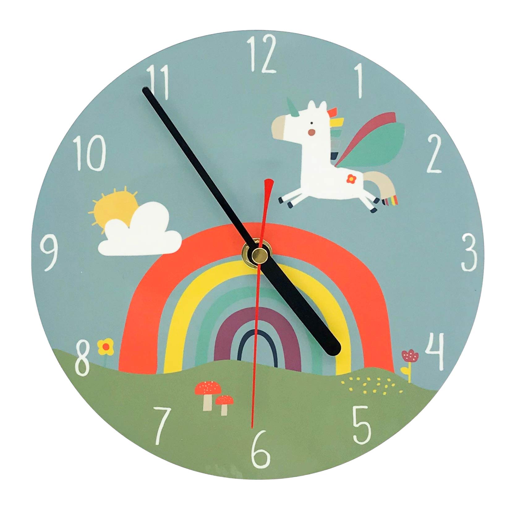 M & G Mustard & Gray Unicorn Rainbow Children's Clock | 20cm Quiet Clock