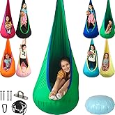 HiChrote Kids Pod Swing Seat, Max 300 Lbs, Child Sensory Swing Chair Indoor & Outdoor Therapy Hammock Chair with Hanger Kit for Calming, Effect for Autism, ADHD or SPD. (Green)