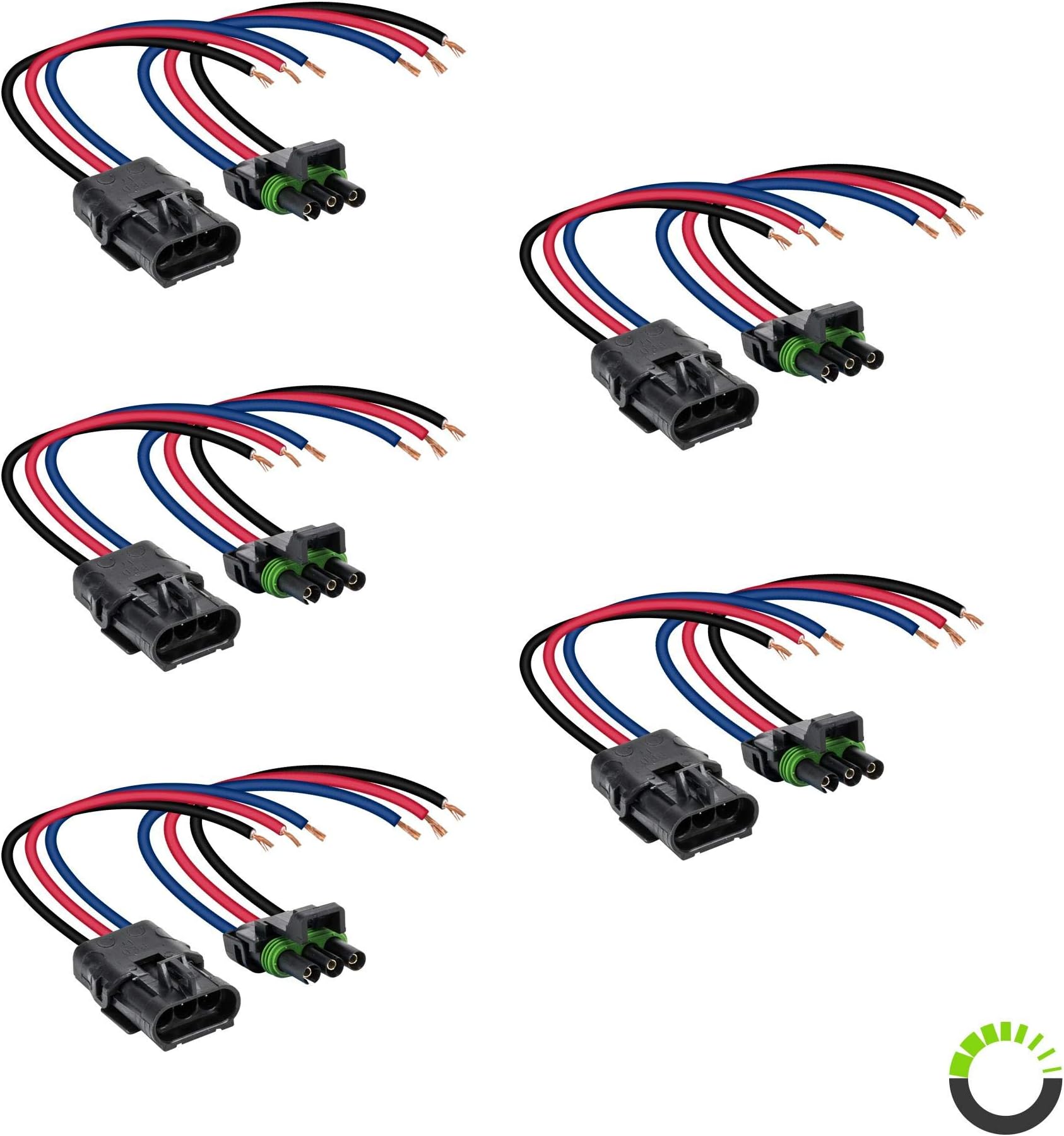 ONLINE LED STORE True Mods 5pc 3-Wire Weather Pack Connector Kit Assembled with 10" 12 AWG Wires
