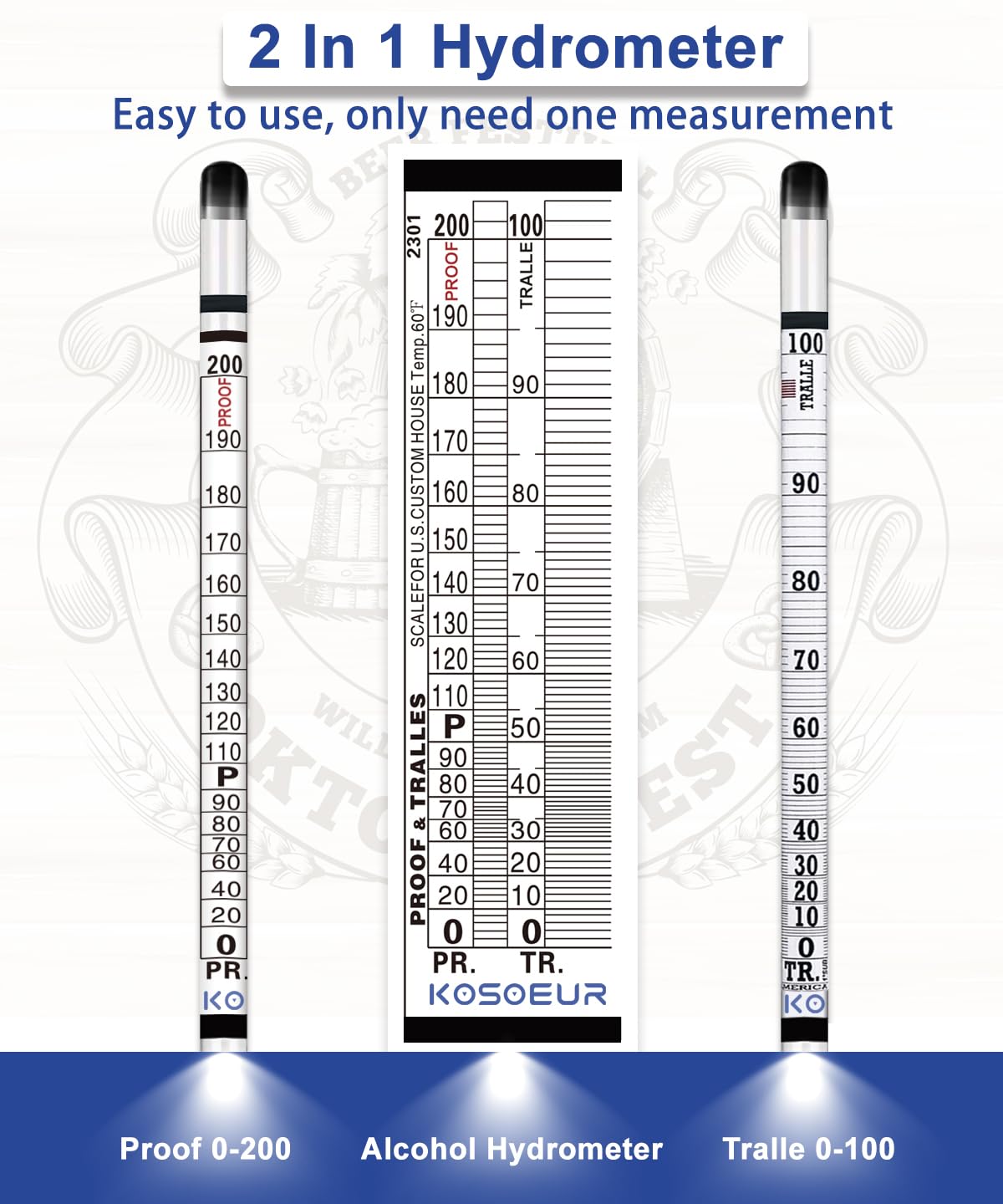 Hydrometer Alcohol Meter Kit, Hydrometer Alcohol 0200 Proof And Tralle