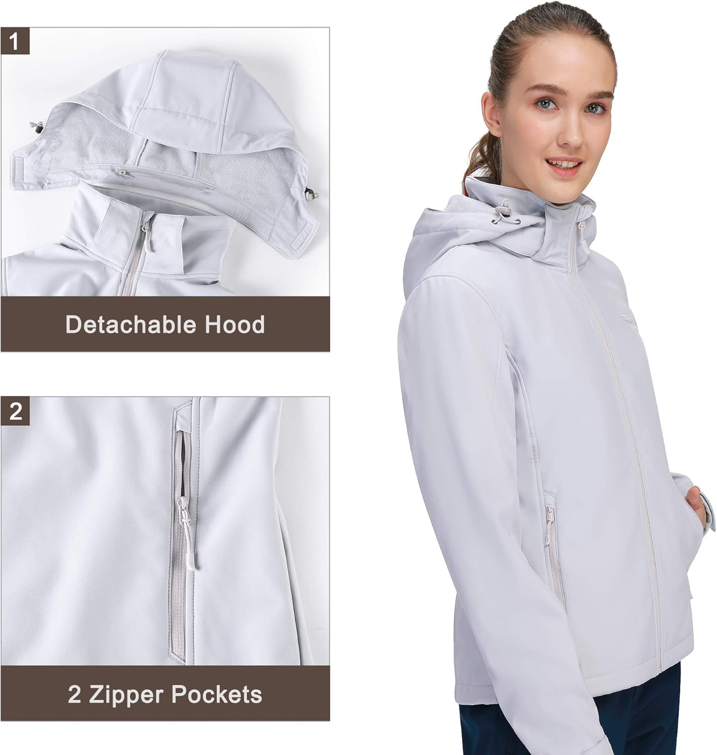 Women Softshell Fleece Jacket Hood - Waterproof Insulated Jacket Workout Running Zip Up Thermal Outerwear Fall Winter Coat at  Women's Coats Shop