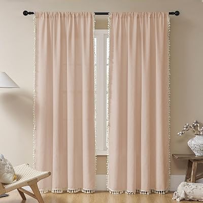 Joydeco Dusty Pink Boho Curtains 96 Inches Long 2 Panels Rod Pocket