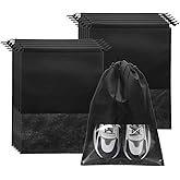 HARFINGTON 12pcs Travel Shoe Bags Non-Woven Drawstring Organizers Bags Dustproof Portable Travel Shoe Storage Bags with Clear Window Fit Men and Women for Travel Sport Home Use, Black
