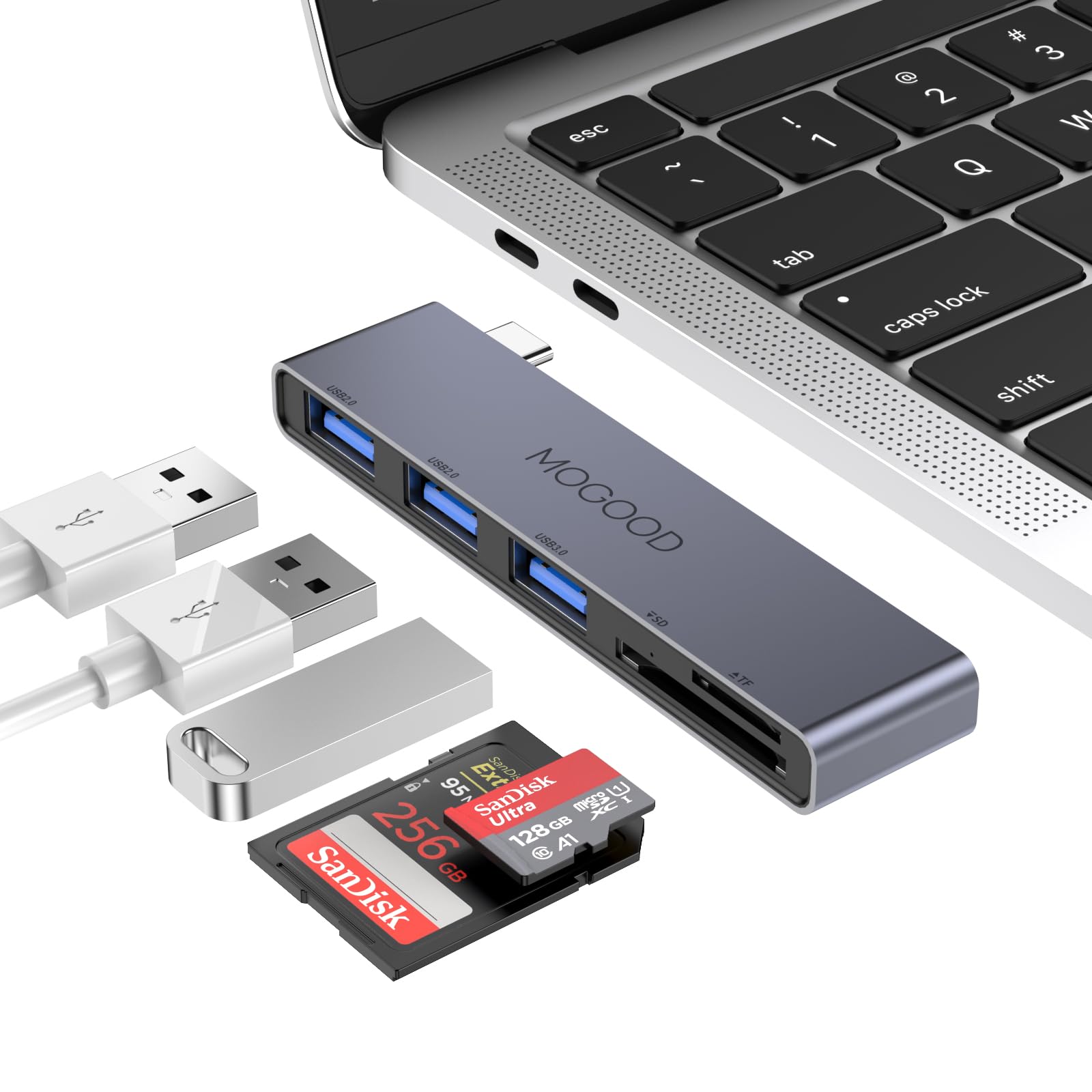 MOGOOD USB C Hub,Multiport USB Adapter for Macbook Pro and Air Accessories,5 in 1 USB C Dongle with 1×USB 3.0,2×USB 2.0,SD/TF Card Reader,Compatible with Laptop,Desktop,MAC,Macbook,NoteBook,PS4,etc