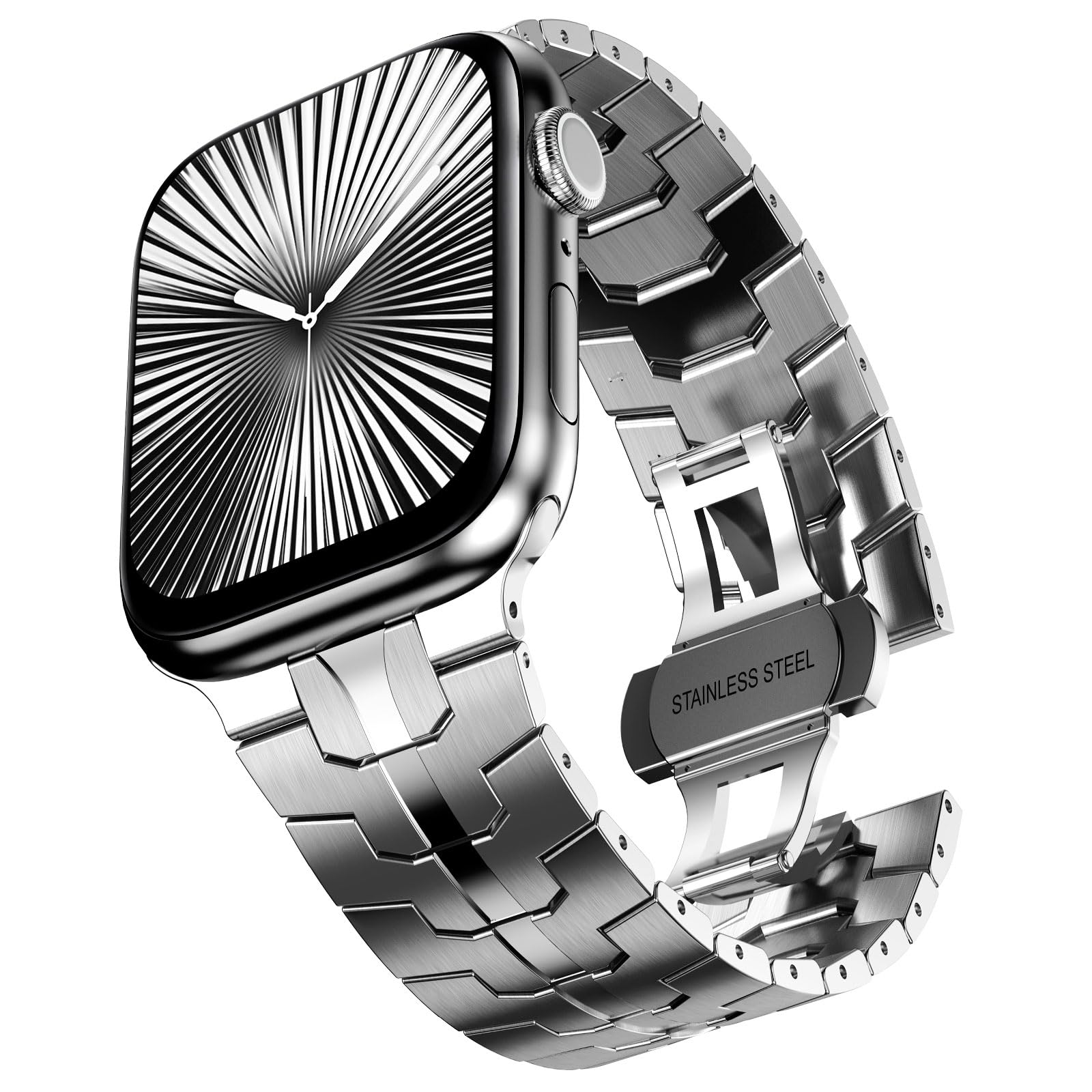 CHANCHY Stainless Steel Strap for Apple Watch Strap 42mm(Series 11 10) 41mm 40mm 38mm, Metal Link Bracelet Replacement Band for iWatch SE 3 2 1/Series 11 10 9 8 7 6 5 4 3 2 1, Silver