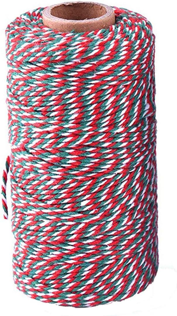 Christmas String Twine 100M 328 Feet Green Red and White Cotton Twine Crafts Cord for Packing
