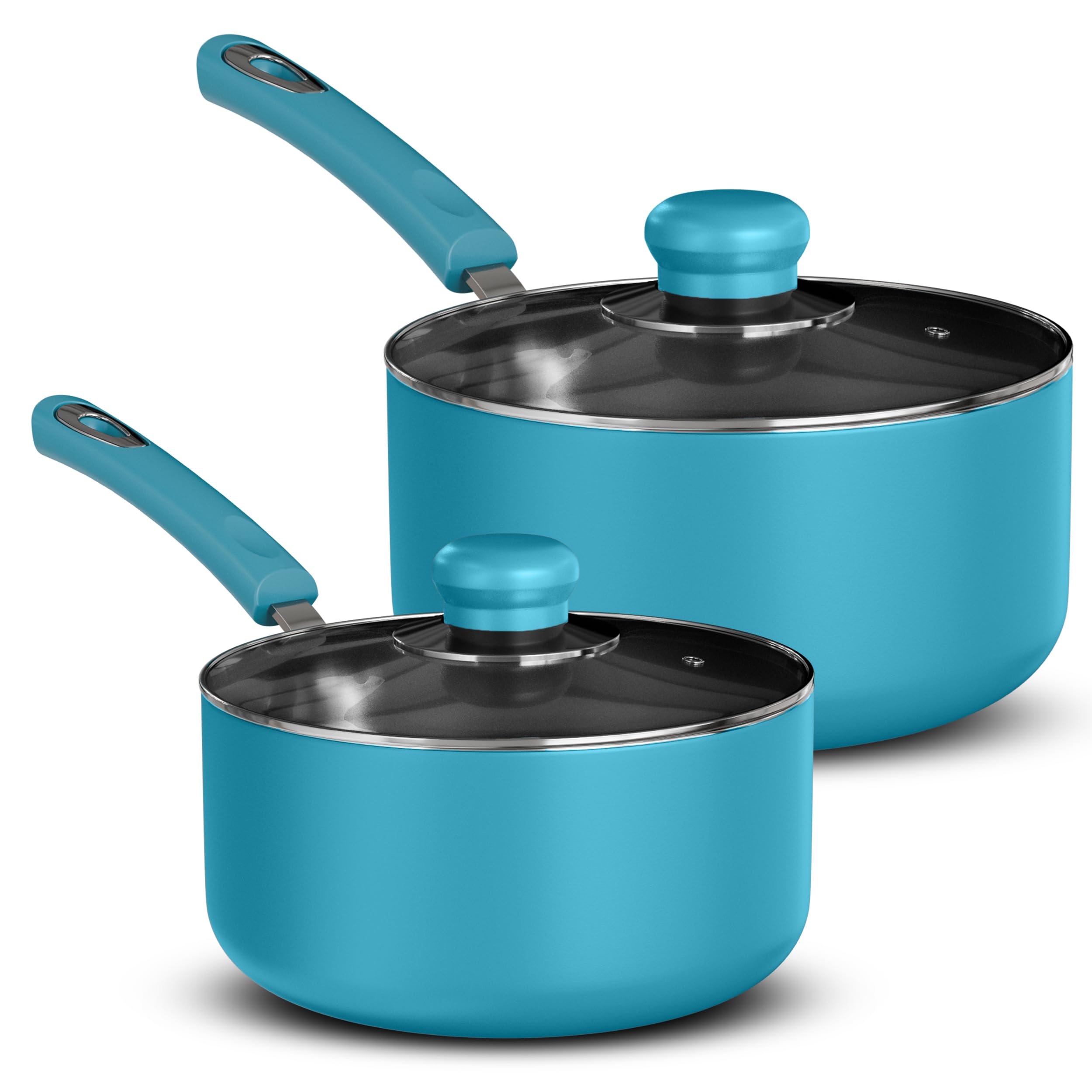 Photo 1 of **2 QT POT IS BENT, LID WILL NOT STAY ON**Utopia Kitchen Nonstick Stock Pot Saucepan Set with Lids, 1 Quart and 2 Quarts Multipurpose Stock Pots Set for Home, Kitchen or Restaurant, Turquoise & Black