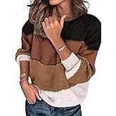 Libsorge Womens Oversized Cute Color Block Sweater Fall 2025 Trendy Lightweight Knit Crew Neck Long Sleeve Pullover Sweaters