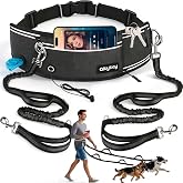 Qltytoy Hands Free Double Dog Leash for Two Dogs 240LB Heavy Duty Bungee | Dog Leash Adjustable Waist Belt Fanny Pack for Walking Running Jogging Hiking Biking Training for Medium,Large(Not for＜25LBS)
