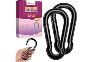 MANESI 2 Pack Black Carbon Steel Carabiner Clip, 5.5 inch Heavy Duty Spring Snap Hook, Large Carabiner Clips for Camping, Swing, Hammock, Hiking, Weight Lifting Machine, Home Gym Equipment