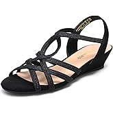 DREAM PAIRS Women's Strappy Wrapped Dressy Wedge Sandals Comfortable Low Heel Casual Summer Shoes,Size 11,Black,DWUMWS2504