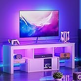 CHOEZON TV Stand with Power Outlet, Modern TV Cabinet for 55 60 inch TVs, Media TV Console with LED Light Strip, Media Entertainment Center with Storage, for Living Room, Bedroom, White MDS02UDWB