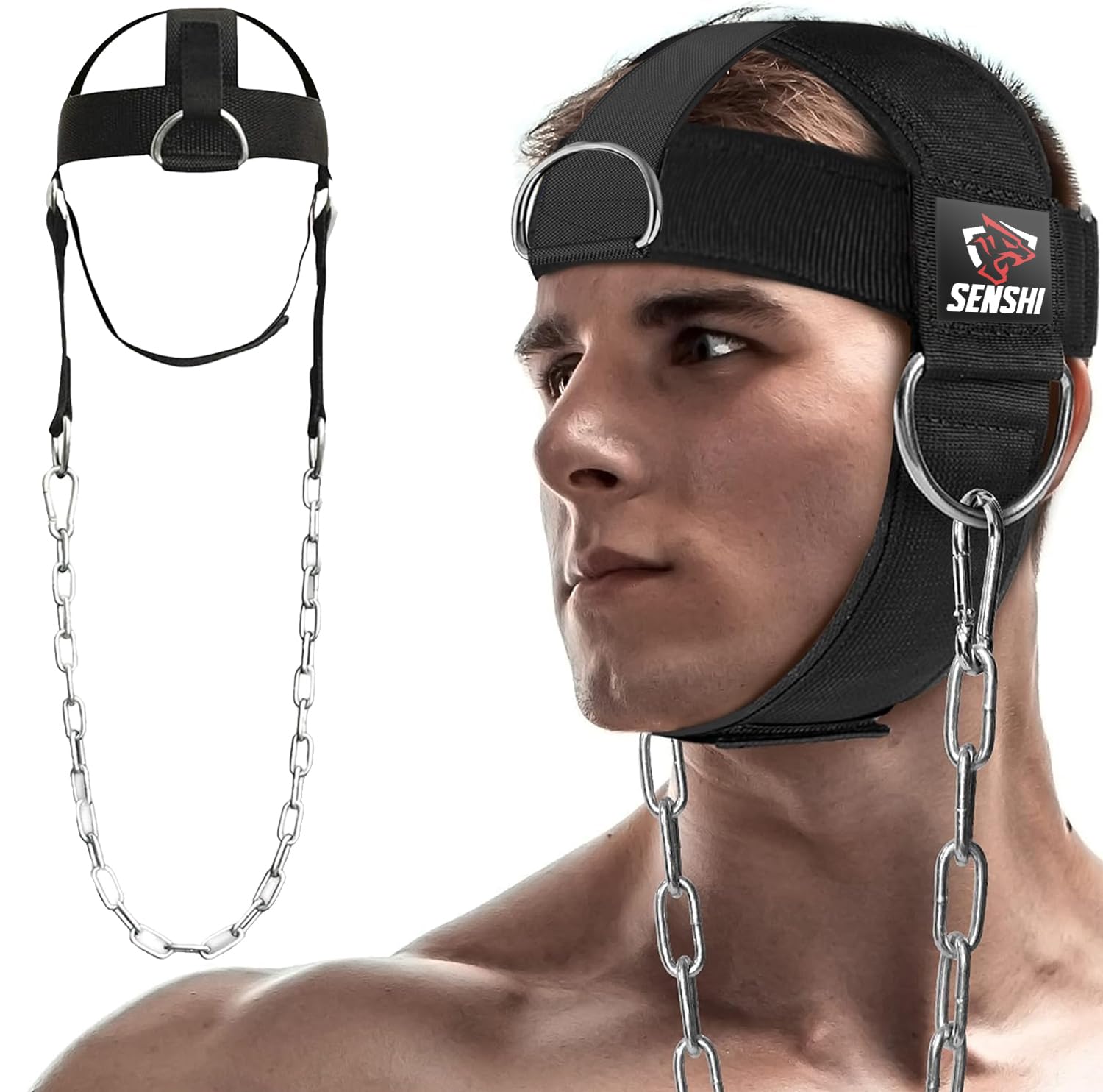 𝗣𝗥𝗢 𝗖𝗛𝗢𝗜𝗖𝗘 Neck Harness Head Belt Universal Fit Traps Strengthener For Wider, Stronger Necks With Chain, D Hook For Cable Machines & Weight Disc Plates