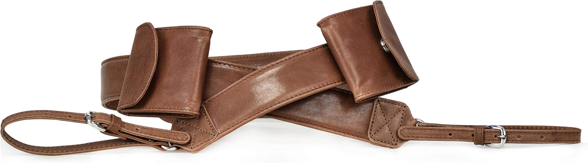 Personalized Leather Camera Strap with Lens Pockets - Coffee