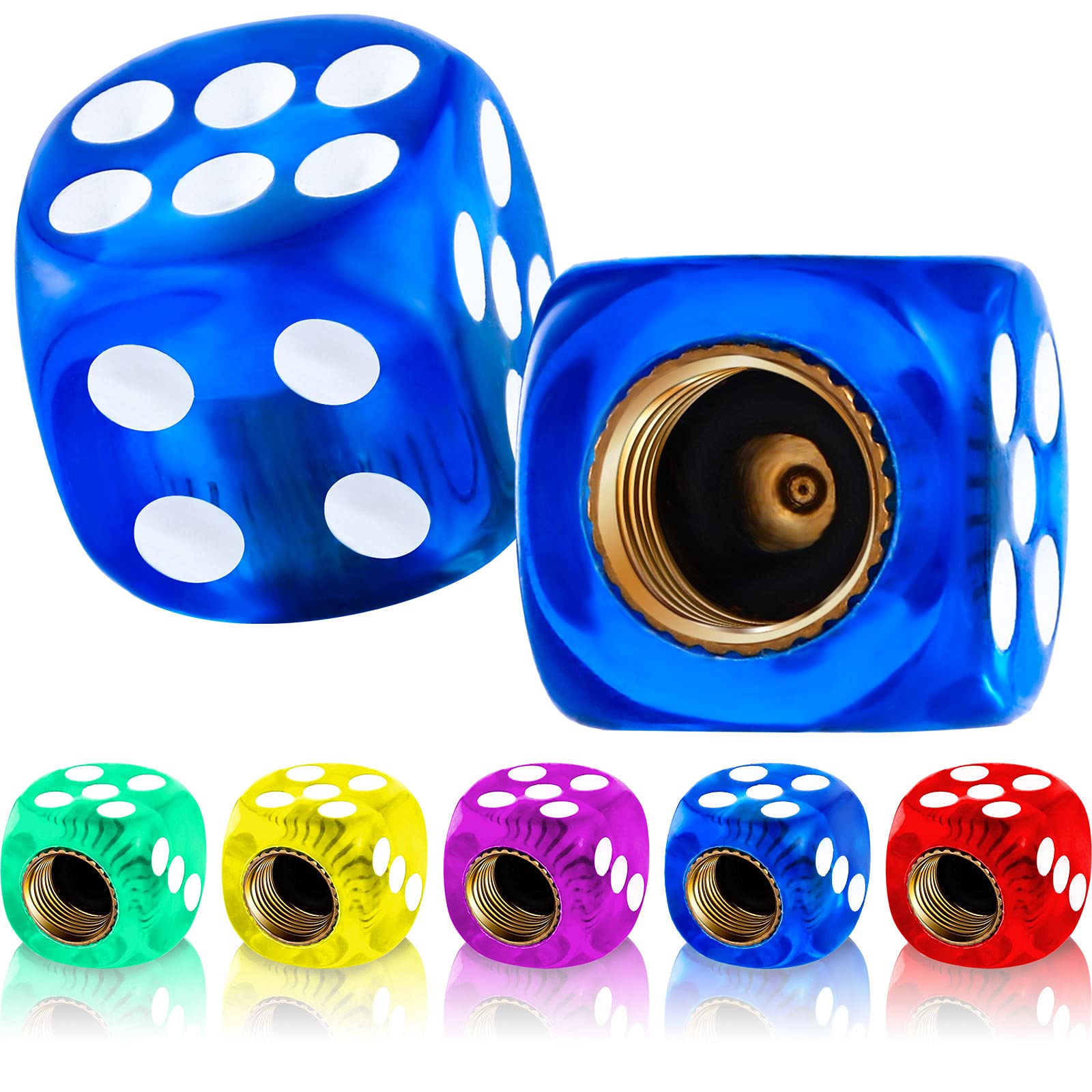 Photo 1 of 20 Pieces Dice Valve Cap Acrylic Dice Valve Stem Tyre Cap Motorcycle Wheel Stem Tyre Air Valve Cap Bicycle Dustproof Stem Cap Multicolored Tire Cap for Bike Car Bicycle Truck