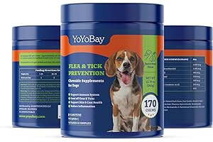 YoYoBay Flea and Tick Prevention for Dogs Chewable - 170 Soft Chews, Duck & Pear Flavor - Dog Flea and Tick Treatment Chewable, Natural Defense- Dog Immune Support Supplement