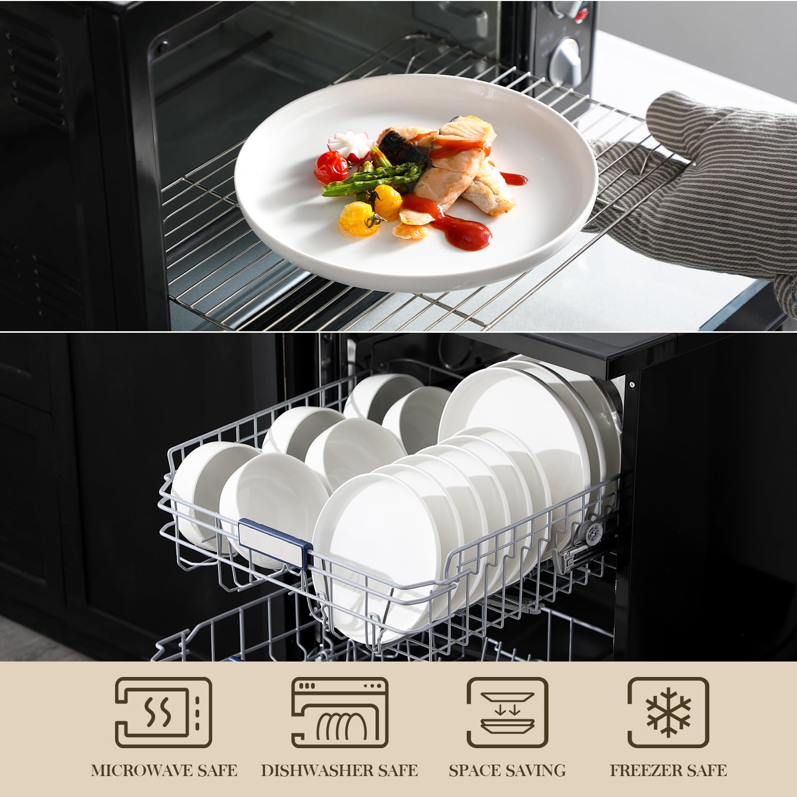MALACASA LUNA Geschirrset 6 Personen, Teller Set 18-tlg, Porzellan Modern 4