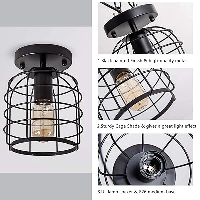 Buy Retro Ceiling Light Fixture For Hallway Industrial Metal Semi Flush Mount Ceiling Lamp Mini Loft Light Fixtures Rustic Small Ceiling Lamp Vintage Black Lighting Fixture For Entrance Kitchen Stairway Online In Indonesia