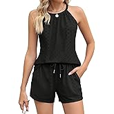 LOMON Women Summer 2 Piece Sets Casual Shorts Outfits Halter Neck Sleeveless Clothes Vacation Beachwear