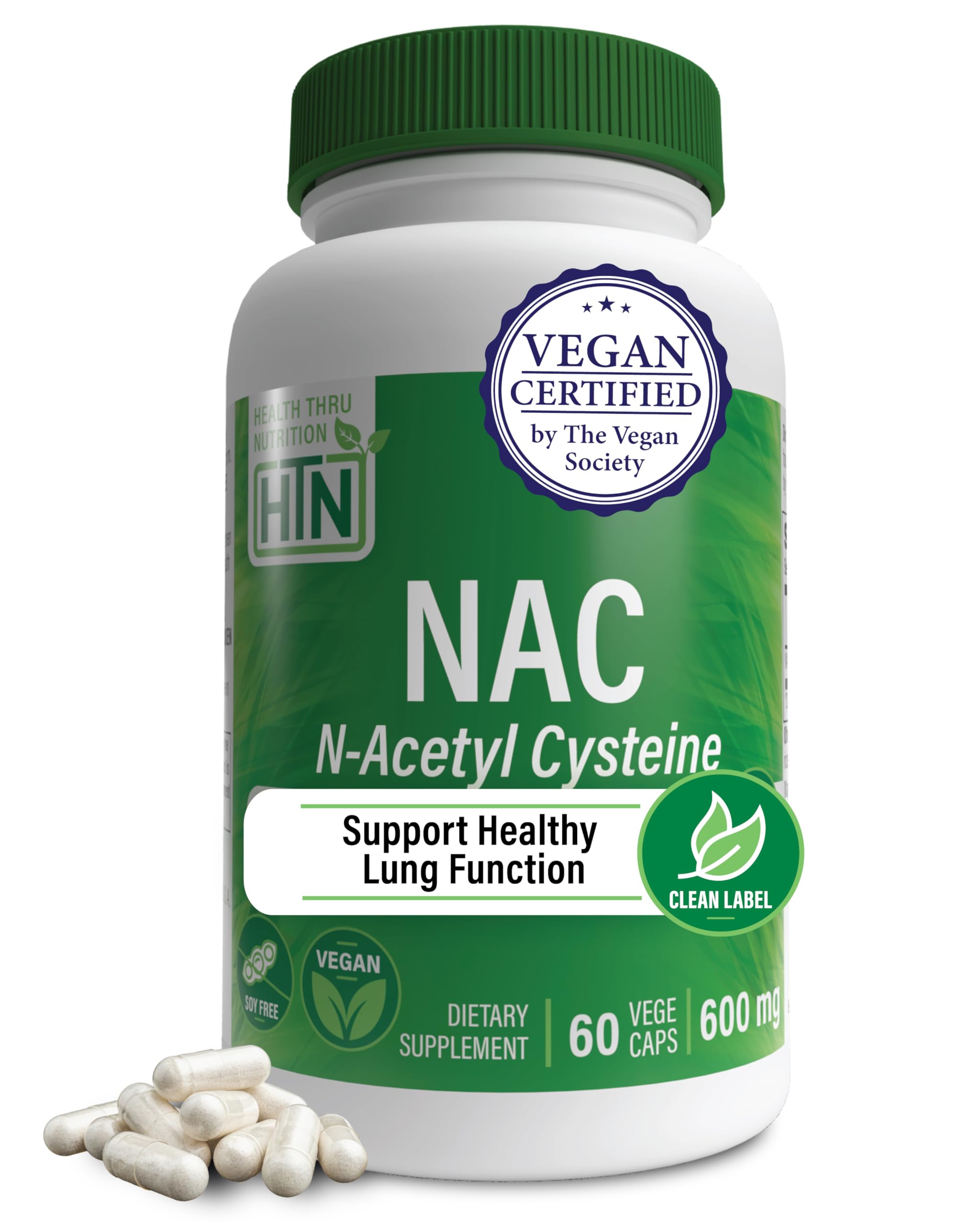 NAC N-Acetyl-Cysteine 600mg 60 VegeCaps | The Purest, Most Powerful NAC Supplement | Supports Healthy Lung & Liver Functions | Maintains Overall Cellular Health - Vegan, Soy Free & Gluten Free