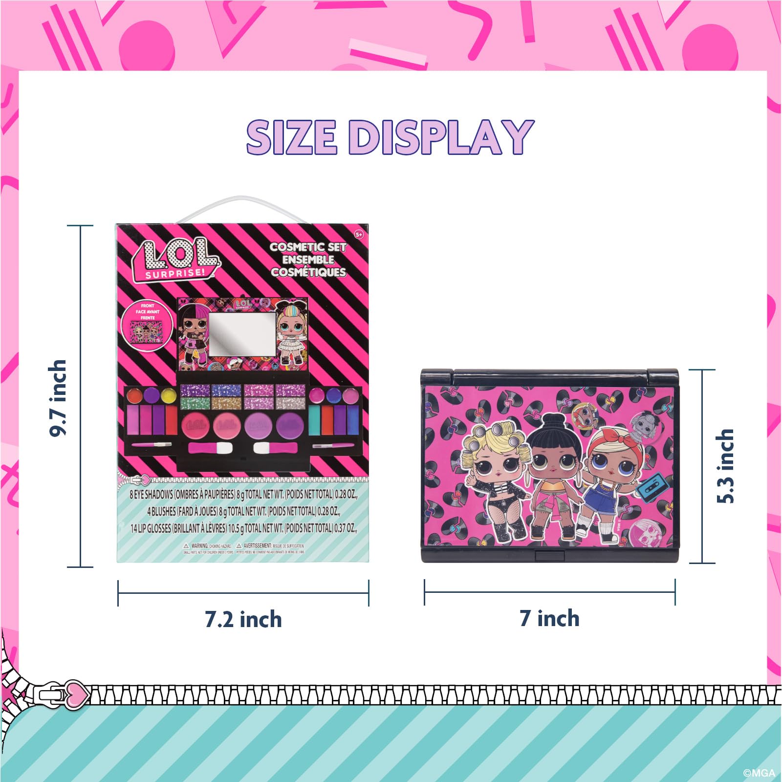 L.O.L Surprise! All-in-One Kids Cosmetic Compact Set Includes Washable Lip Gloss, Eye Shimmer, Cheek Shimmer, Brushes Colorful Portable Beauty Set for Girls, Kids, and Toddlers Ages 3+ by Townley Girl