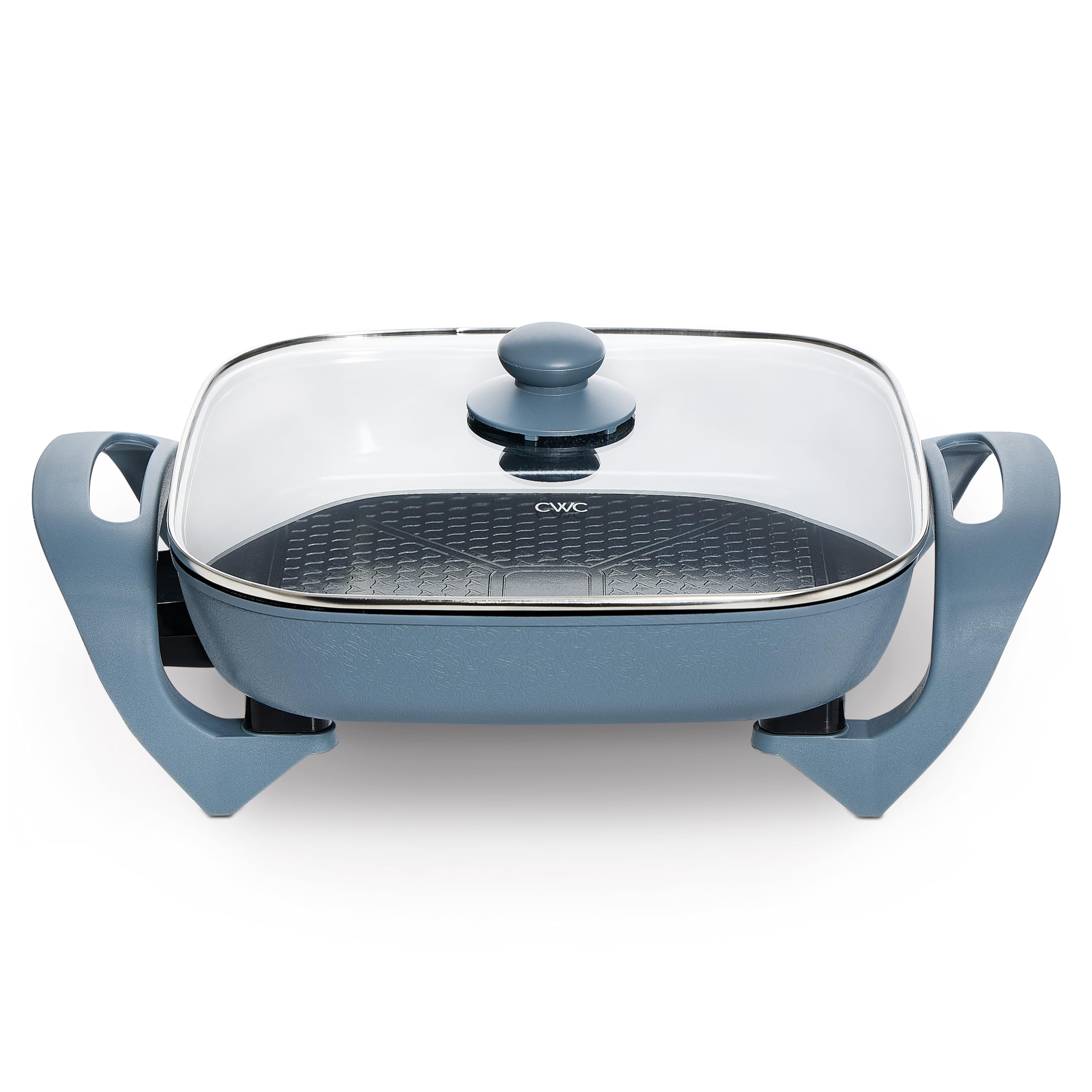 Photo 1 of COOK WITH COLOR Electric Skillet - 12" x 12" Ceramic Nonstick Pan, PFAS-Free, 1400W, Tempered Glass Lid, Variable Temperature, Removable Heating Probe, Cool-Touch Handles, Slate Blue