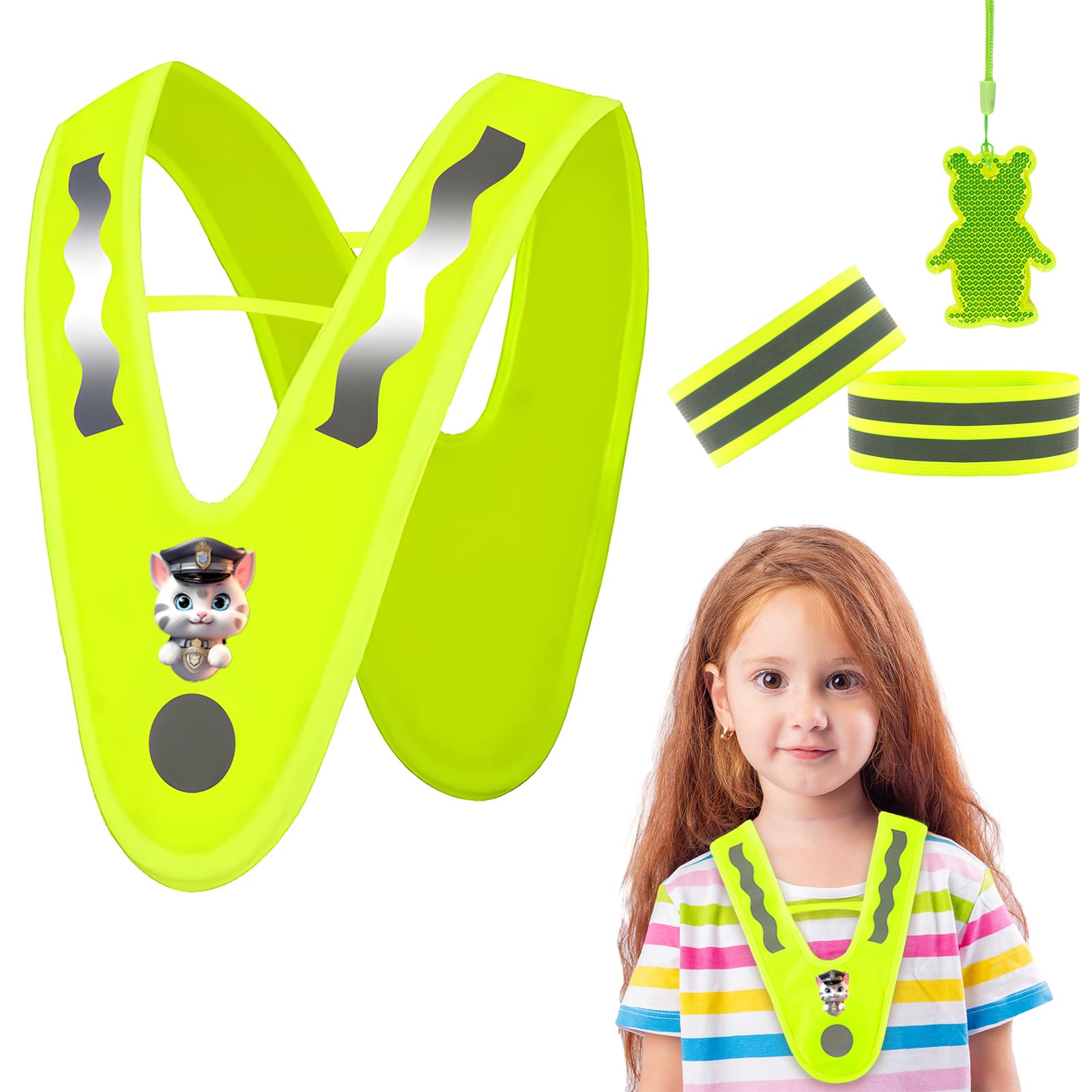 Essoy Reflective Vests for Kids Chidren Students,Warning Safety Vests,Reflective Bracelets,V-Shape Night Warning Reflector Vest for Outdoor Running,Walking,Cycling,Traffic