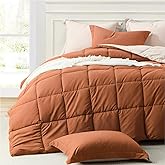 Homelike Moment Queen Comforter Set Burnt Orange, Comforters Queen Size Set, Soft Lightweight Down Alternative Bed Comforter Full Size Reversible All Season 3 Piece Sets Burnt Orange/Beige