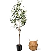 CyanGrove 5FT Artificial Olive Tree Indoor, Tall Faux Olive Tree with Pot&Basket, Large Fake Olive Tree with Realistic 720 Silk Leaves and 40 Fruits for Living Room Home Office Decor